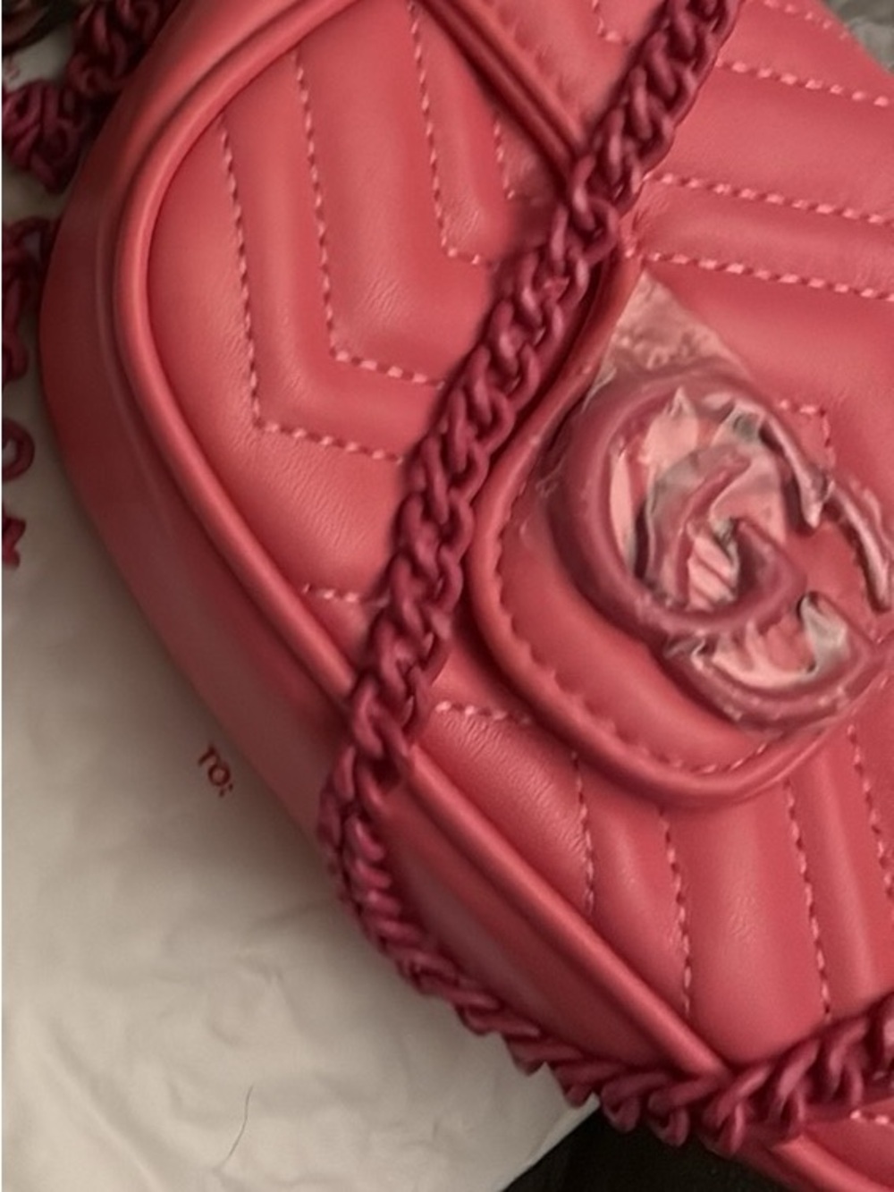 Bright Pink Quilted Crossbody Bag with Chain Strap - Picture 2 of 2